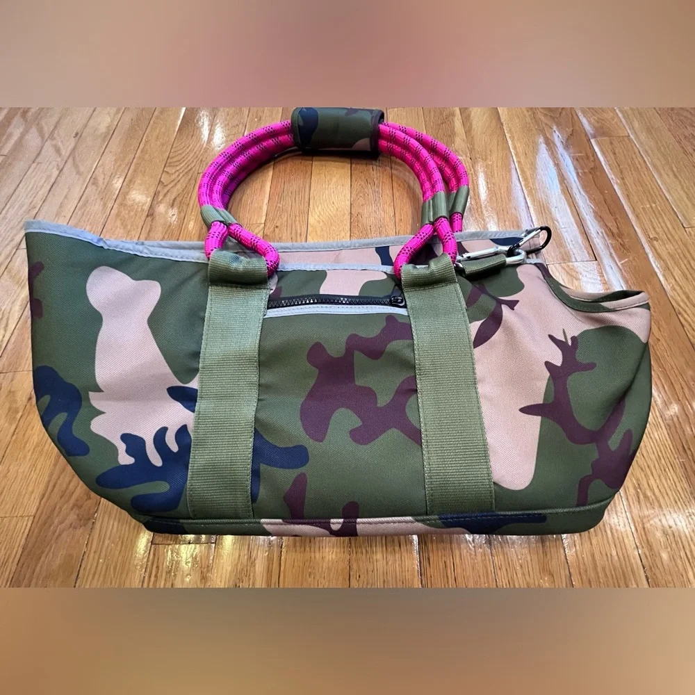 Roverlund Out-and-About Pet Tote in the Camo/Magenta color combination. - Picture 7 of 16